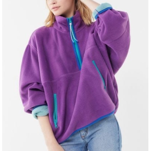 Urban Outfitters Ethan Fleece Half Zip Popover Jacket In Light Blue. NWOT! Sz S - Picture 3 of 9